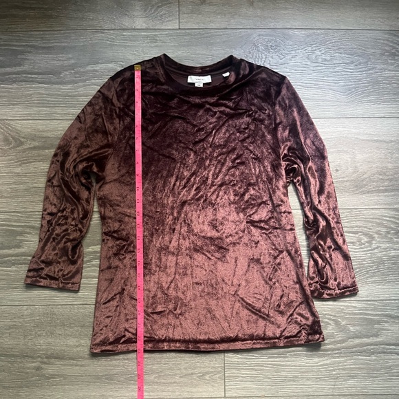 Vince Brown Velvet Velour 3/4 Sleeve Crew Neck Top Winter Fall Work Party Size M - Picture 7 of 9